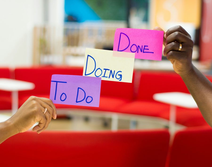 Aufgabenkarten mit To Do, Doing und Done – priorisierte Maßnahmen in Umsetzung und Begleitung